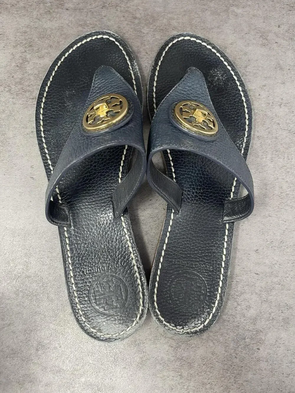 Tory Burch Flat Thong Sandals Womens Size 9 Blue Leather Slip On